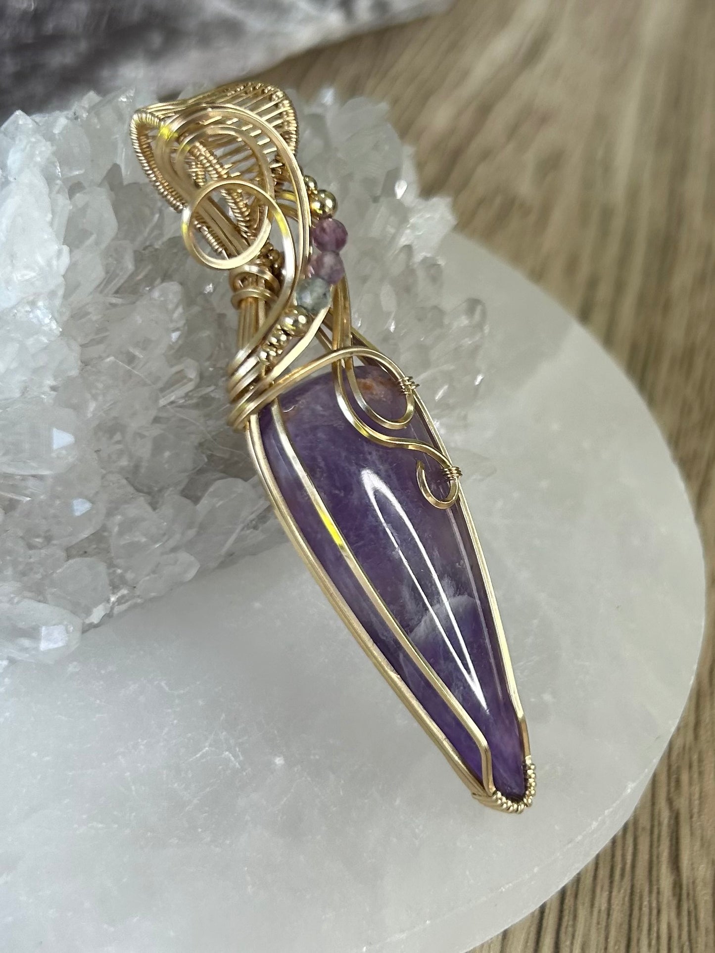 A Amethyst and Fluorite 14k Gold Filled Necklace