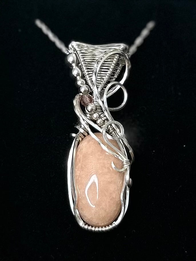 Peach Amazonite and Tourmaline Sterling Silver Necklace