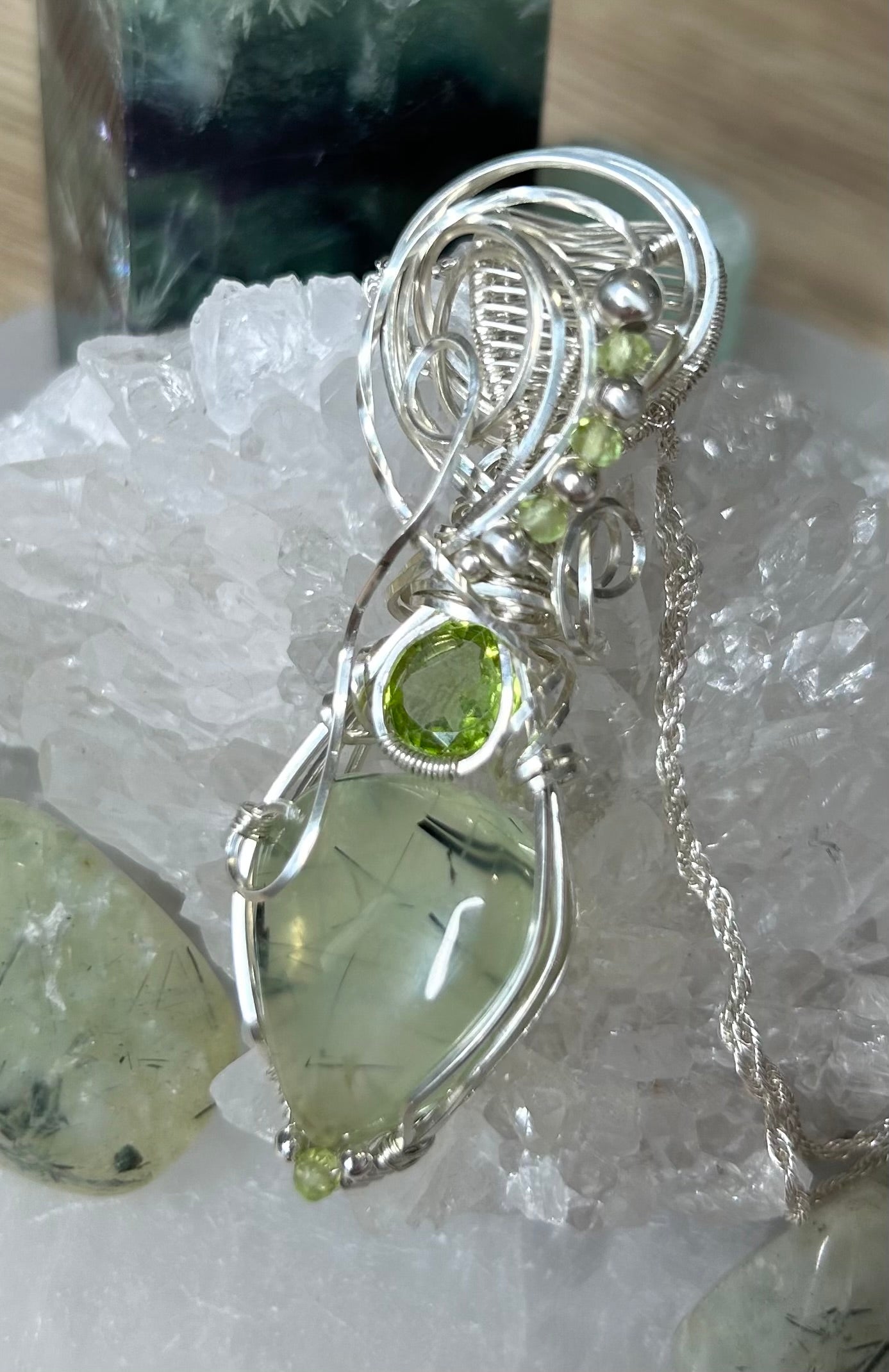 Prehnite and Peridot Sterling Silver Necklace