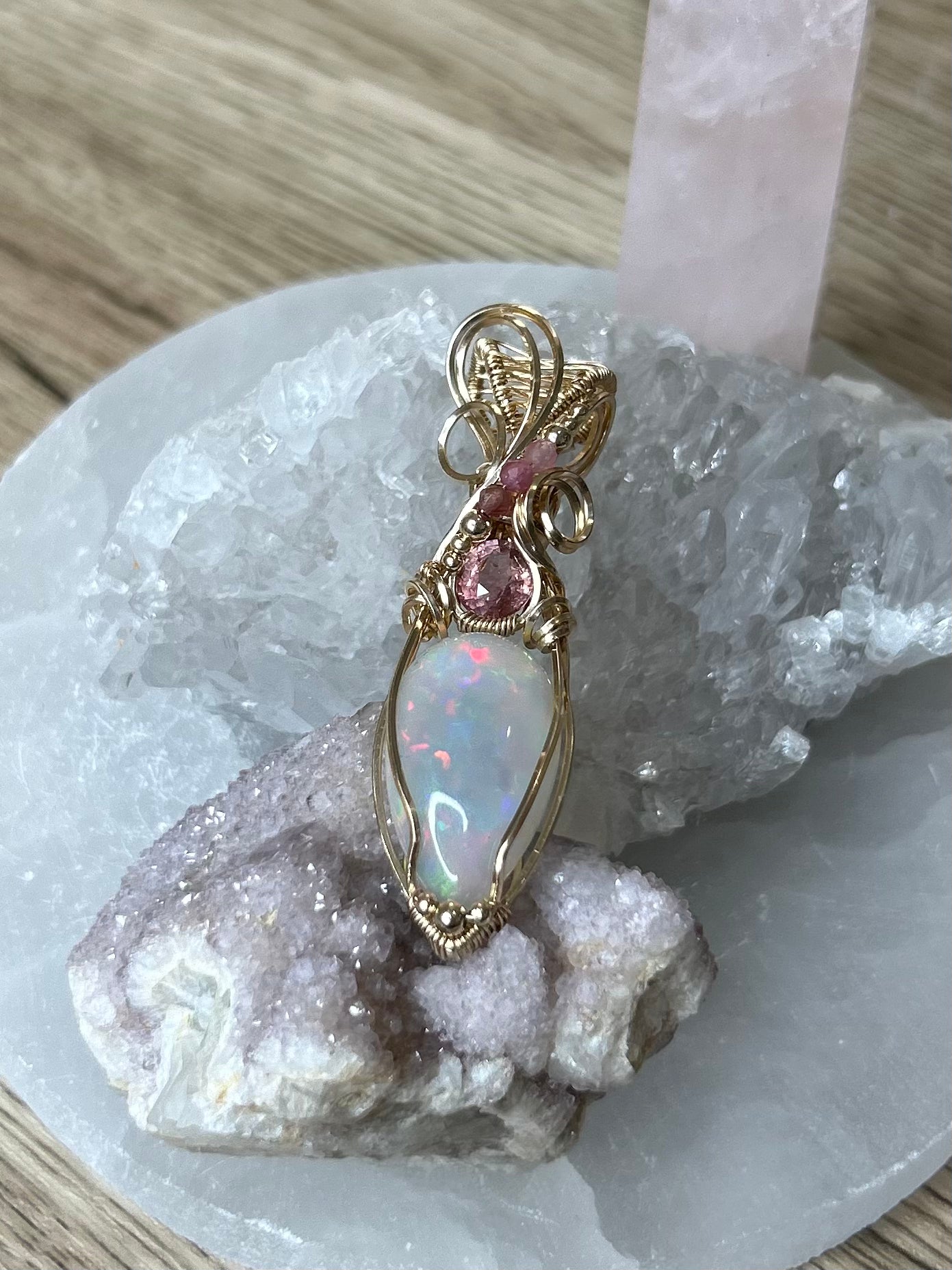 A Opal and Tourmaline 14k Gold Filled Necklace