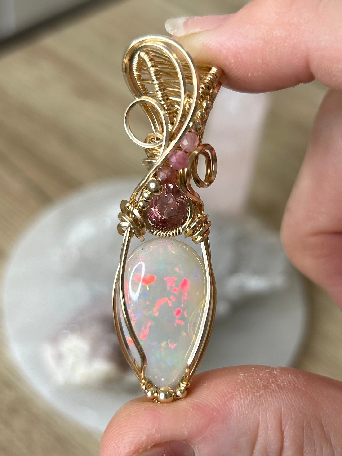 A Opal and Tourmaline 14k Gold Filled Necklace