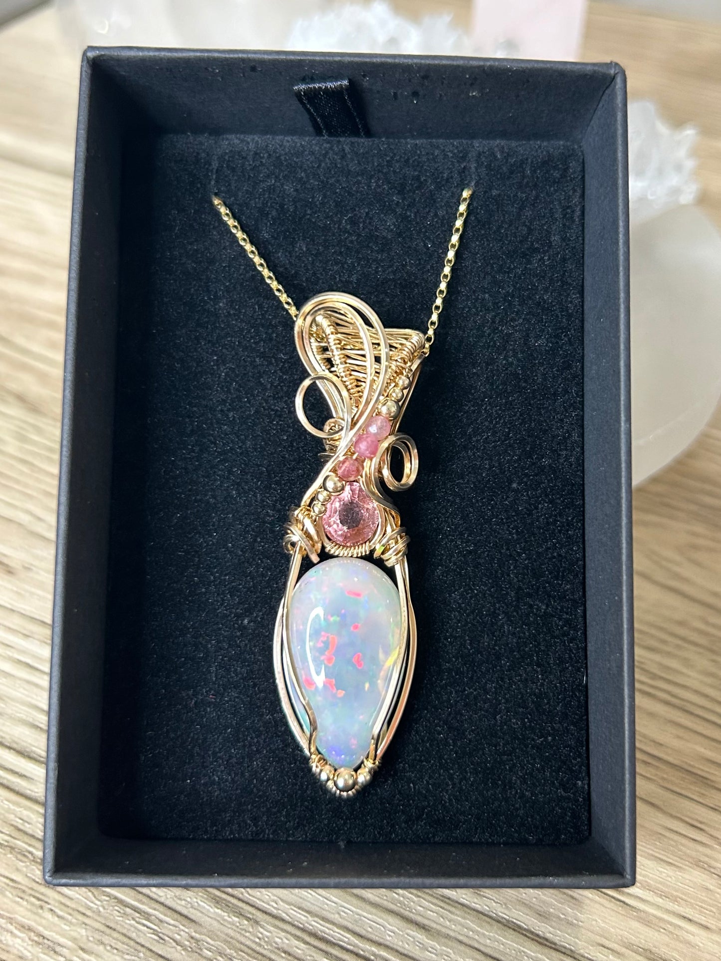 A Opal and Tourmaline 14k Gold Filled Necklace