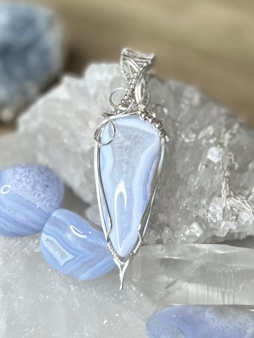 Blue Lace Agate Sterling Silver Necklace