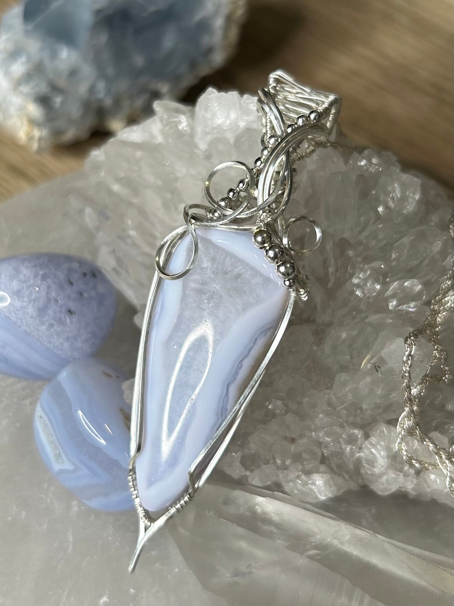 Blue Lace Agate Sterling Silver Necklace