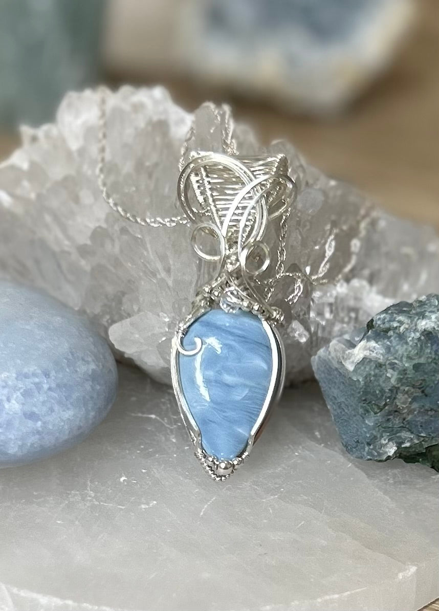 Blue Owyhee Opal and Quartz Sterling Silver Necklace