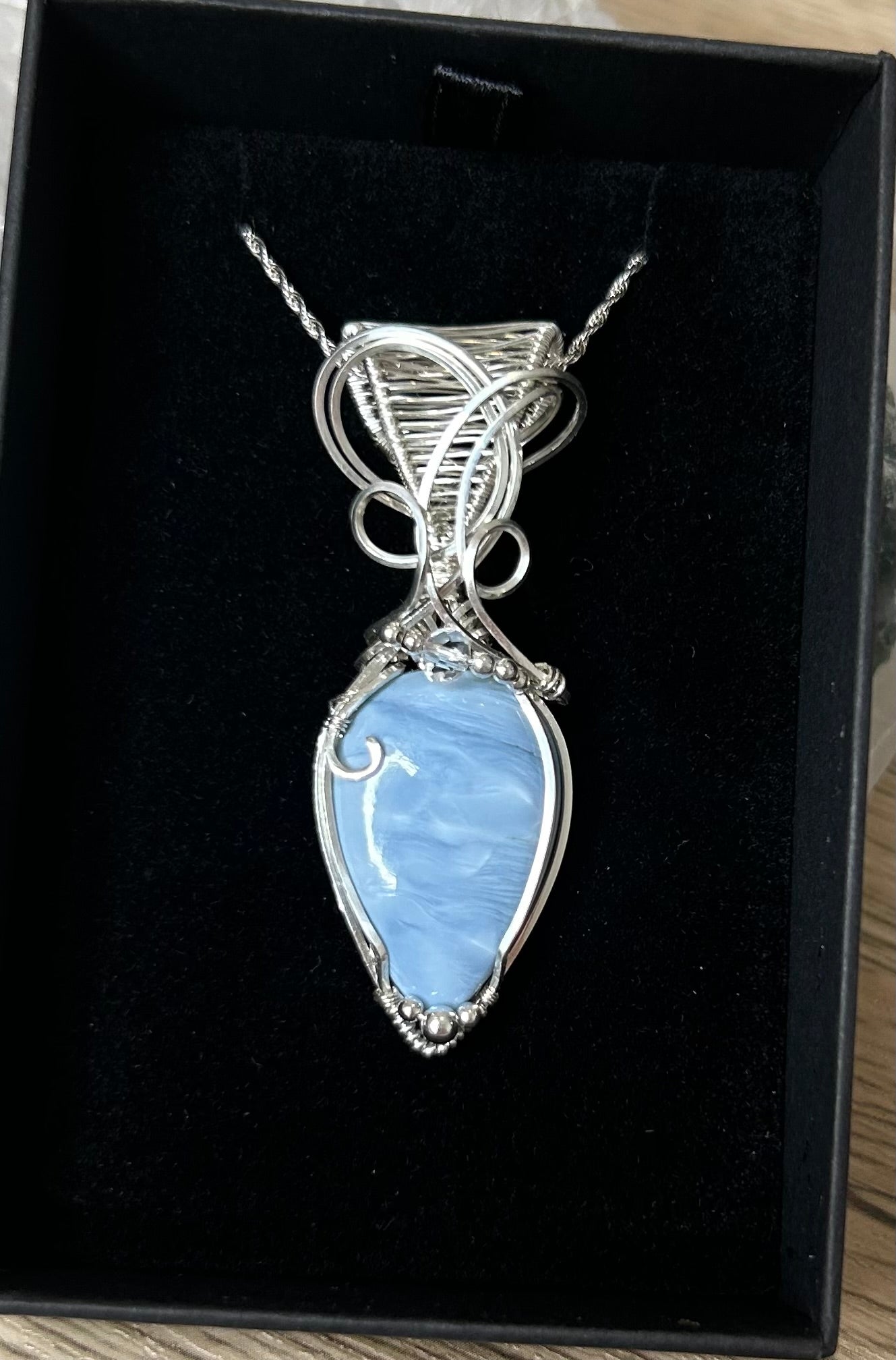 Blue Owyhee Opal and Quartz Sterling Silver Necklace