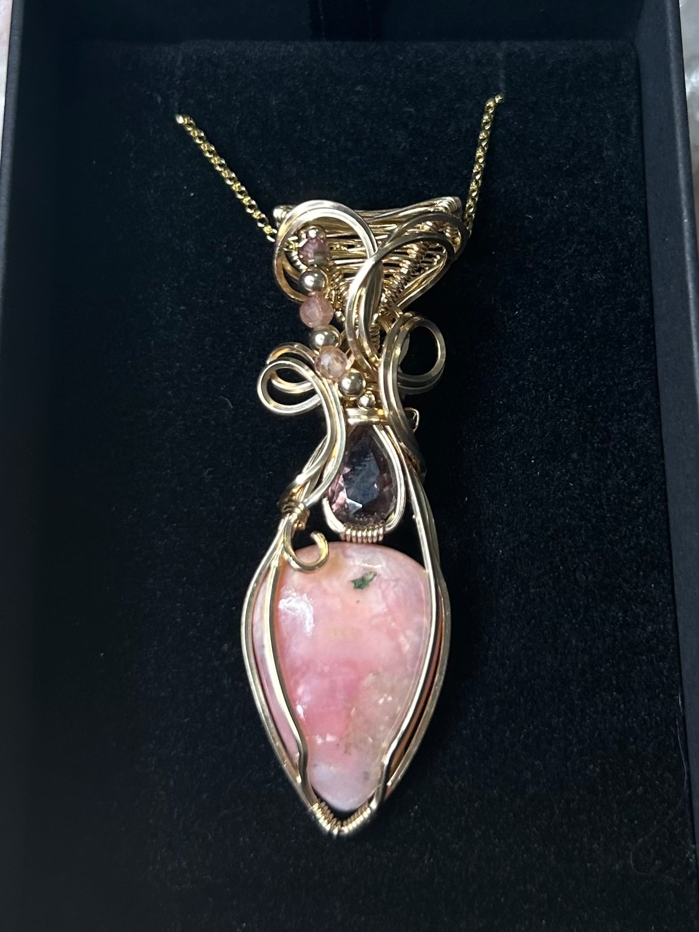 Pink Opal and Tourmaline 14k Gold Filled Necklace