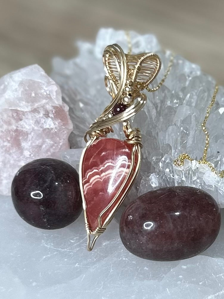 Rhodochrosite and Garnet 14k Gold Filled Necklace