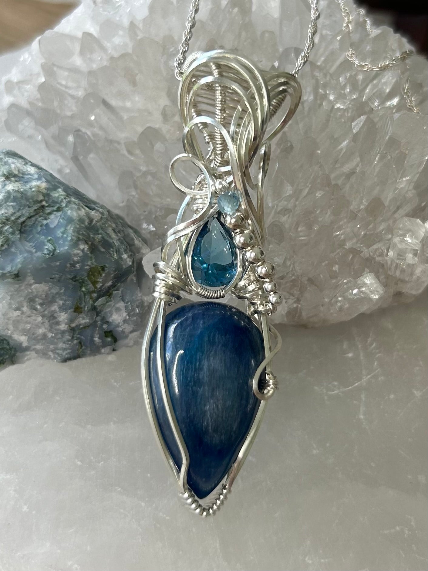 Kyanite, Blue Spinel and Tourmaline Sterling Silver Necklace