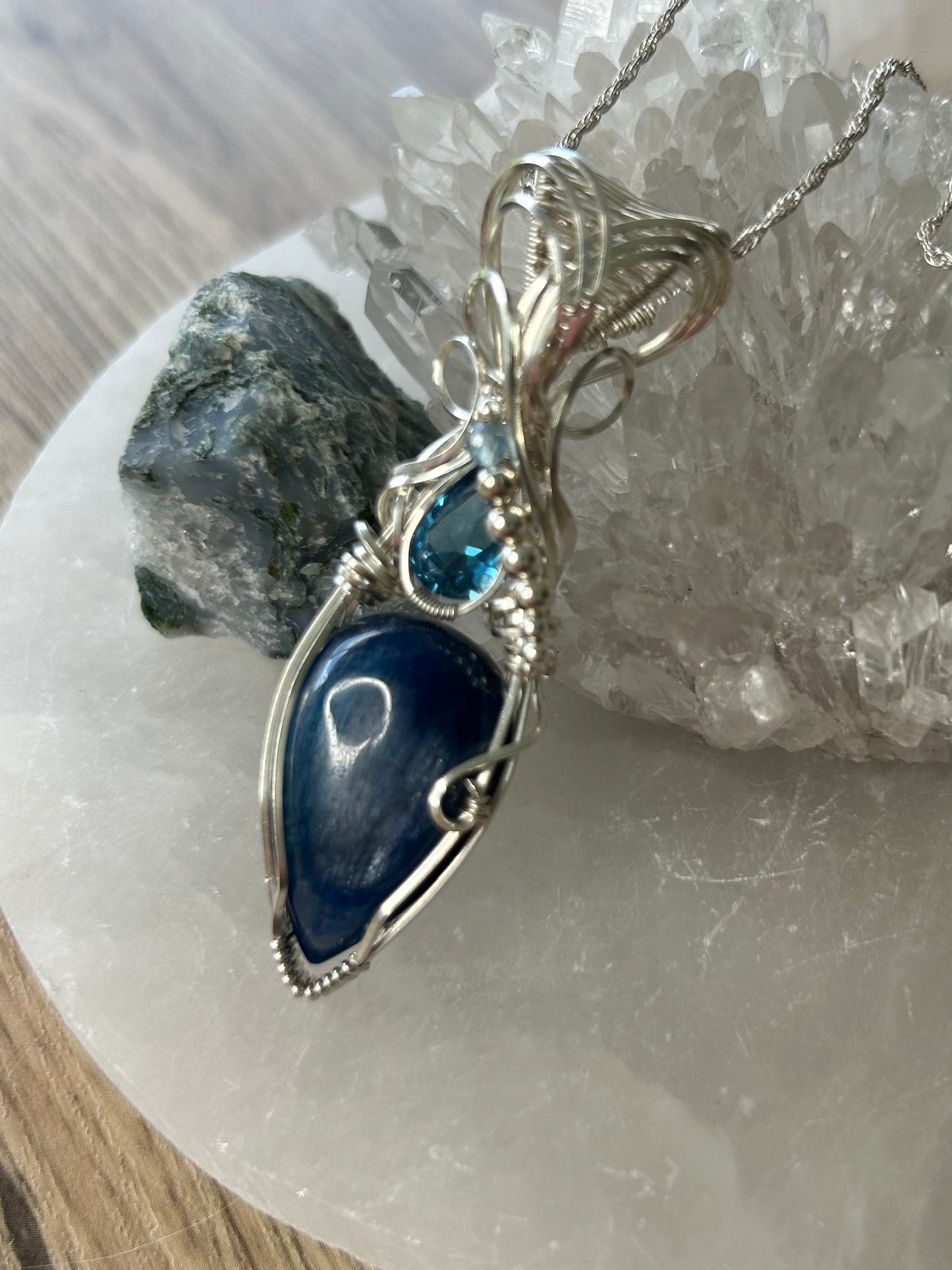 Kyanite, Blue Spinel and Tourmaline Sterling Silver Necklace