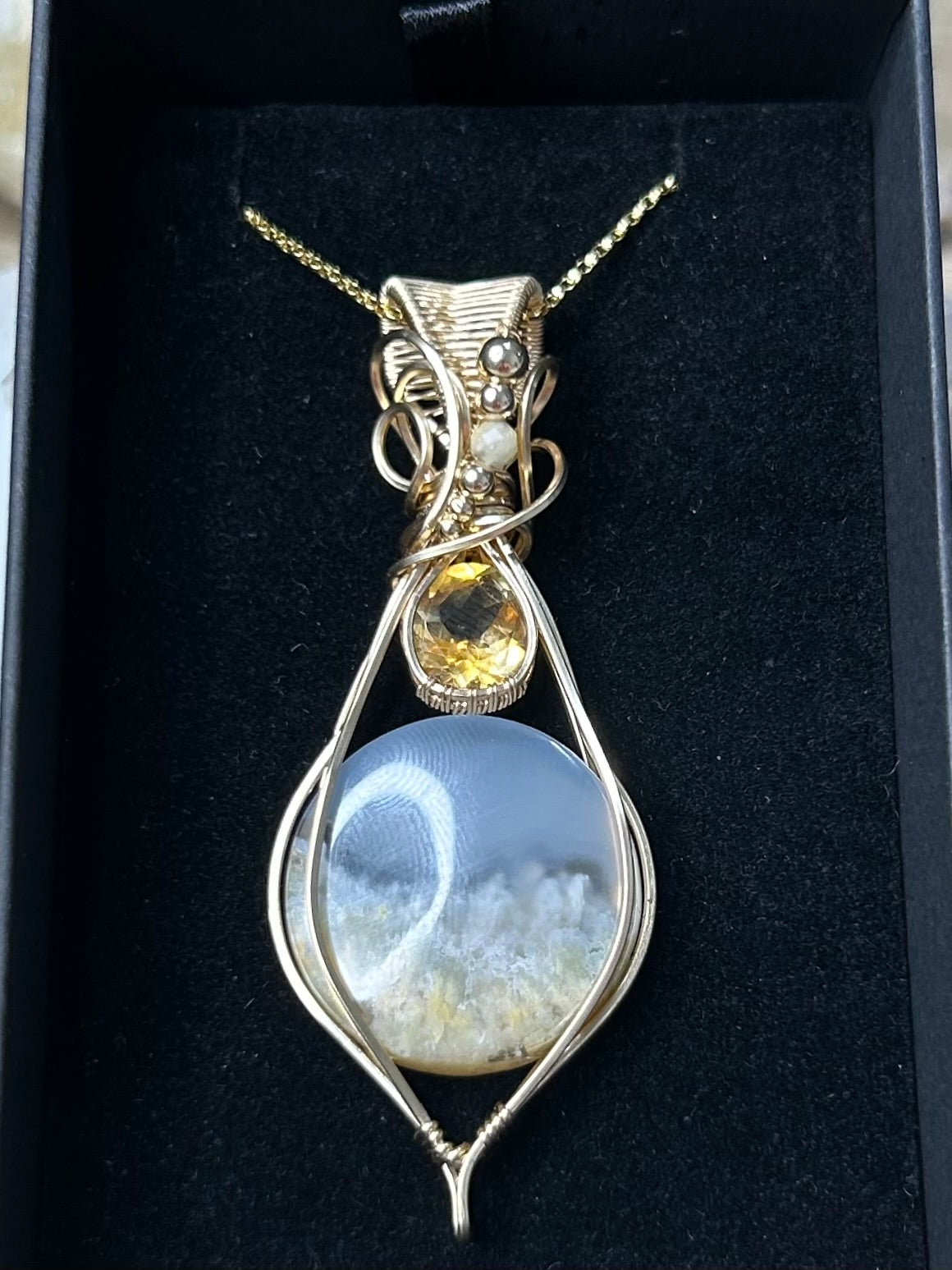 Plume Agate, Citrine and Morganite 14k Gold Filled Necklace