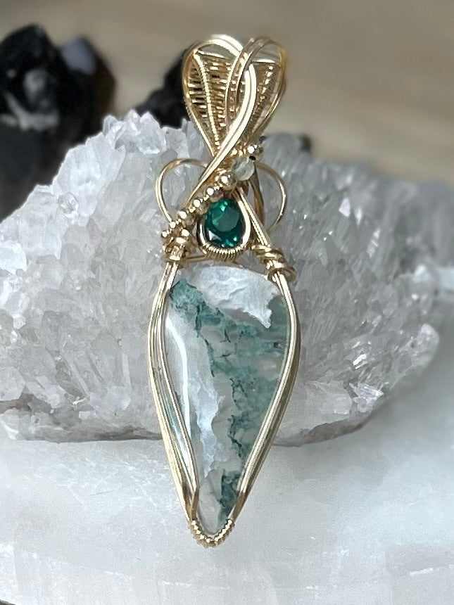 Moss Agate, Teal Topaz and Fluorite 14k Gold Filled Necklace