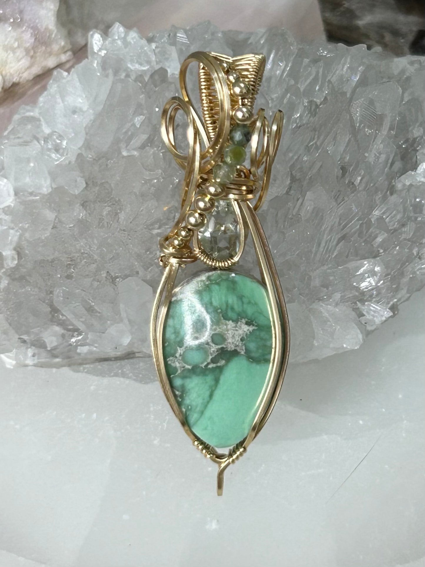 Lucian Variscite, Prasiolite and Tourmaline 14k Gold Filled Necklace