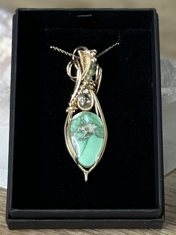 Lucian Variscite, Prasiolite and Tourmaline 14k Gold Filled Necklace