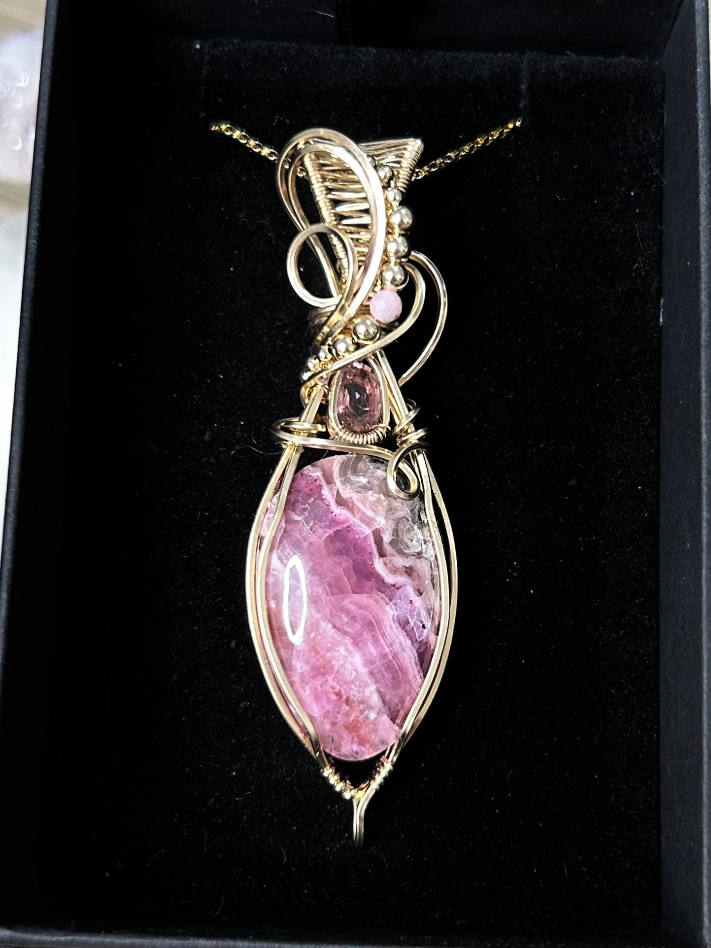 A Cabaltoan Calcite, Tourmaline and Pink Opal 14k Gold Filled Necklace