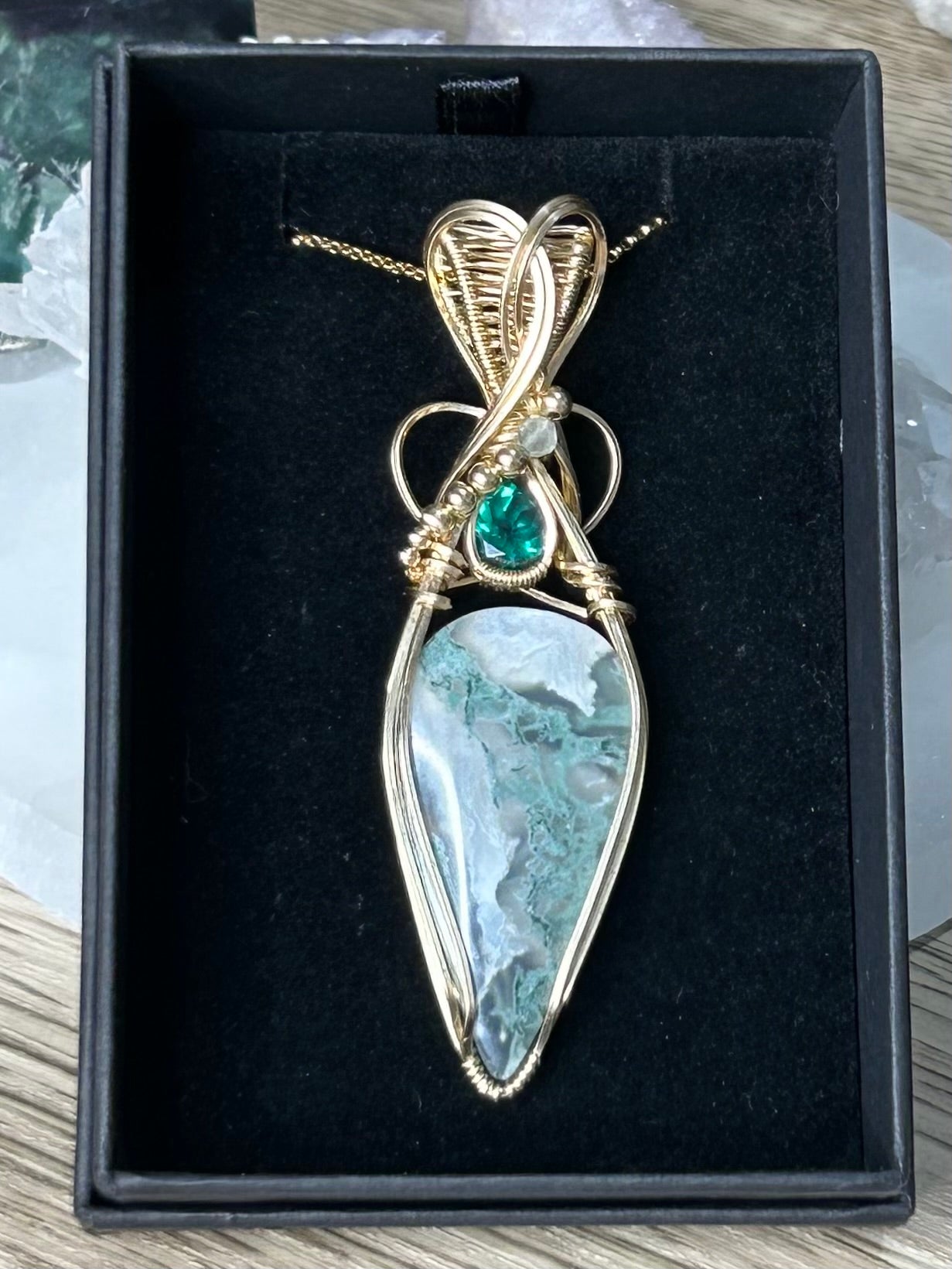 Moss Agate, Teal Topaz and Fluorite 14k Gold Filled Necklace