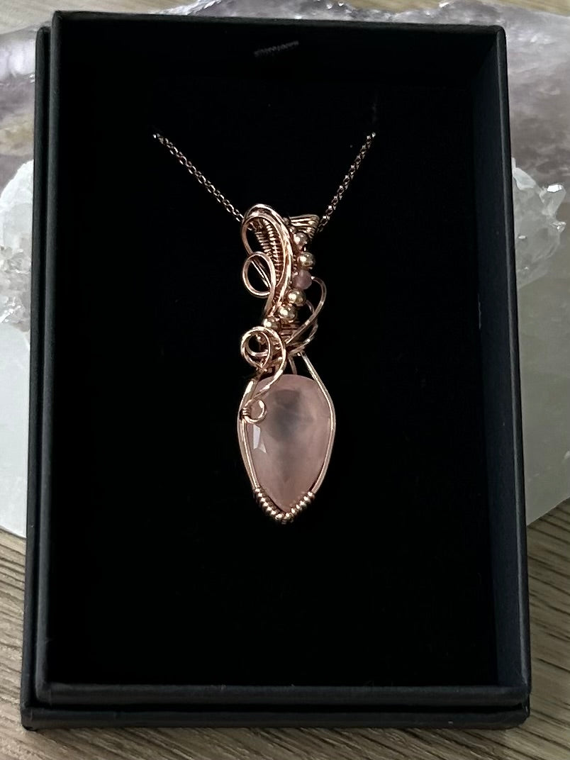 Rose Quartz and Tourmaline 14k Rose Gold Filled Necklace