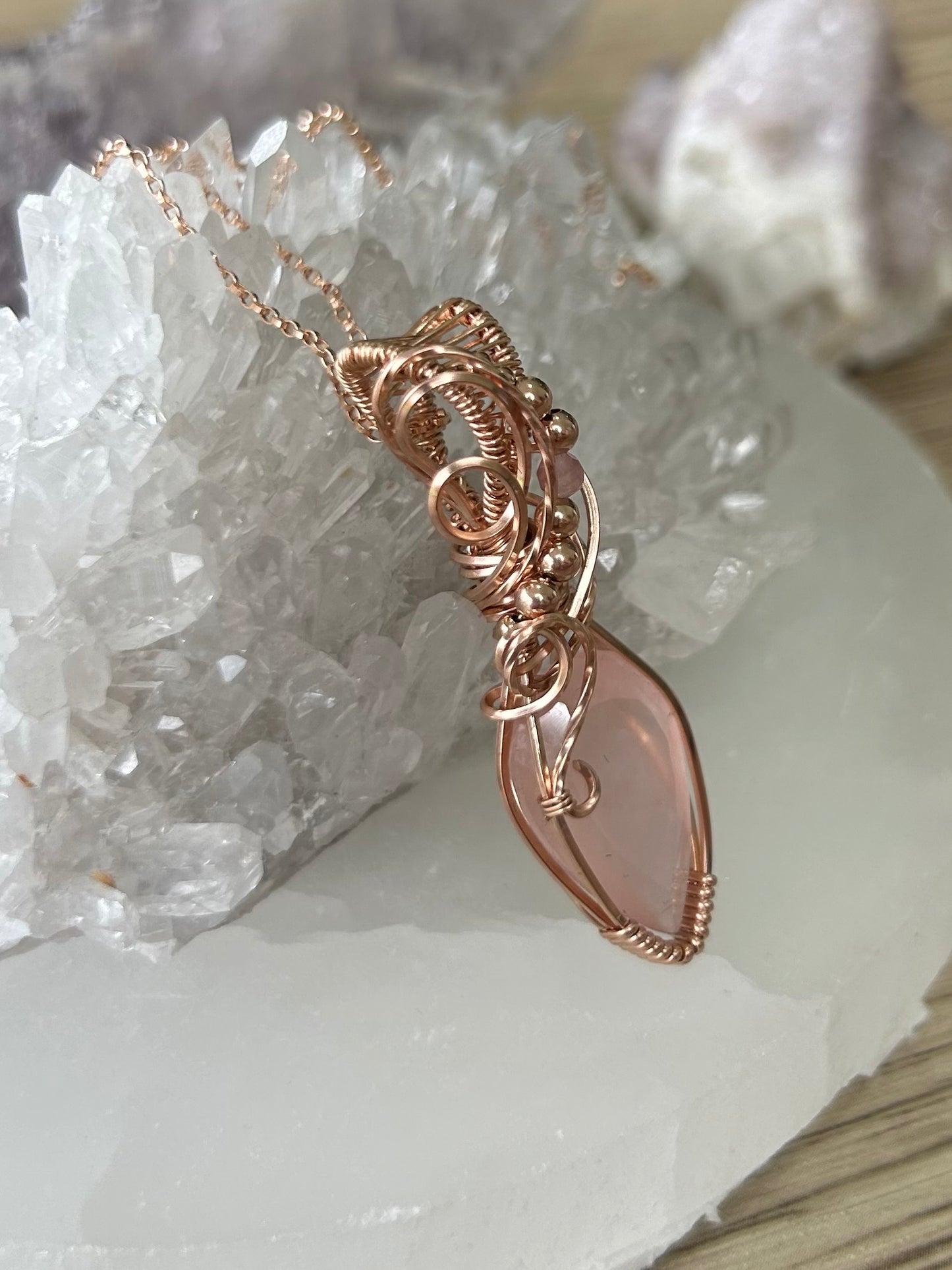 Rose Quartz and Tourmaline 14k Rose Gold Filled Necklace