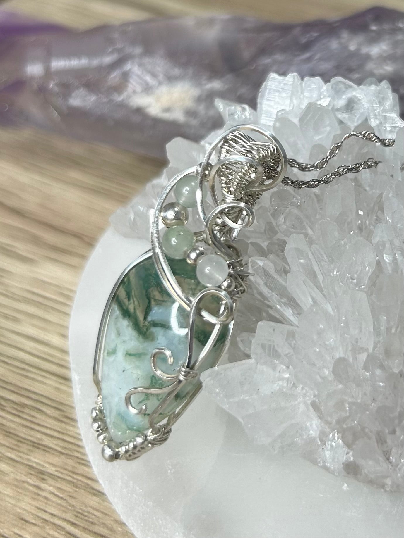 Tree Agate and Amazonite Sterling Silver Necklace