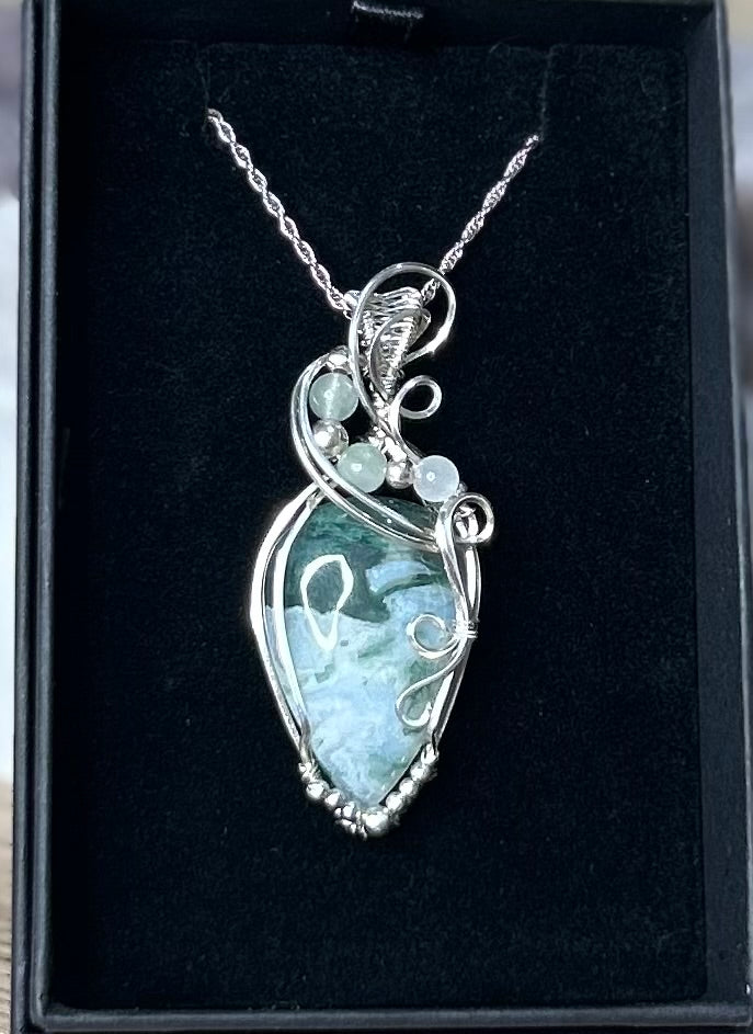 Tree Agate and Amazonite Sterling Silver Necklace