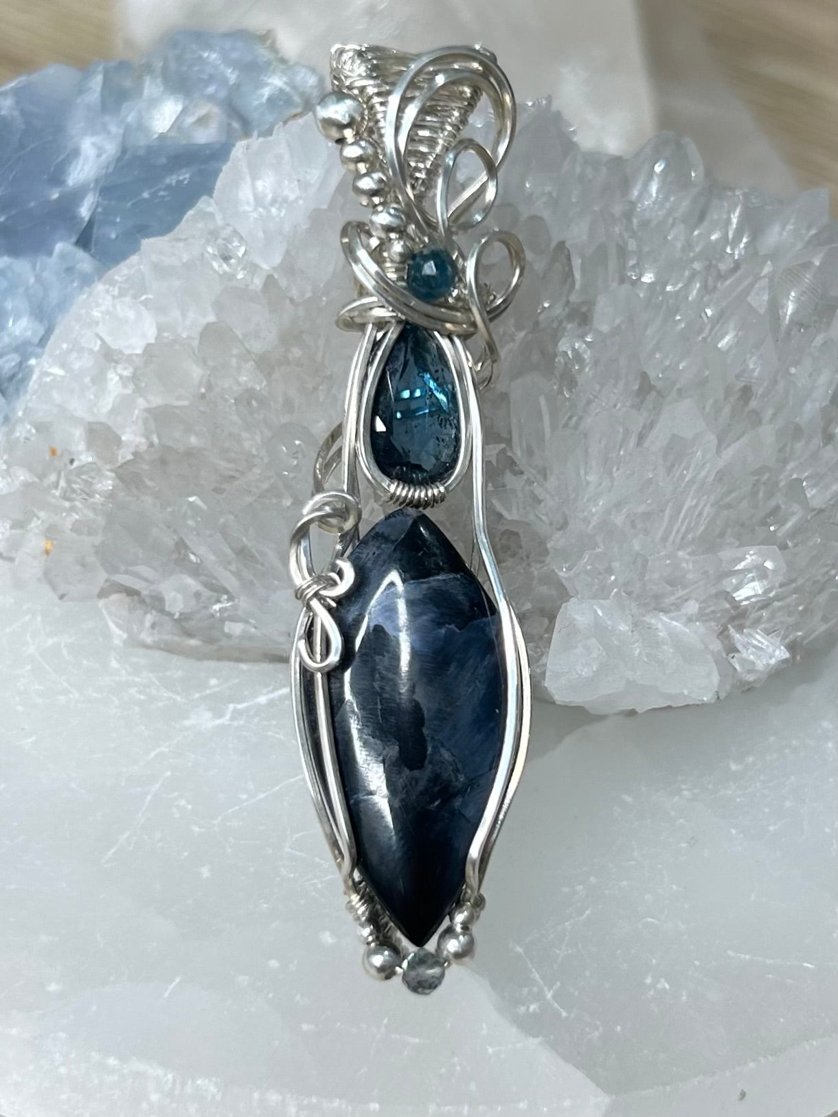 Pietersite, Kyanite and Apatite Sterling Silver Necklace