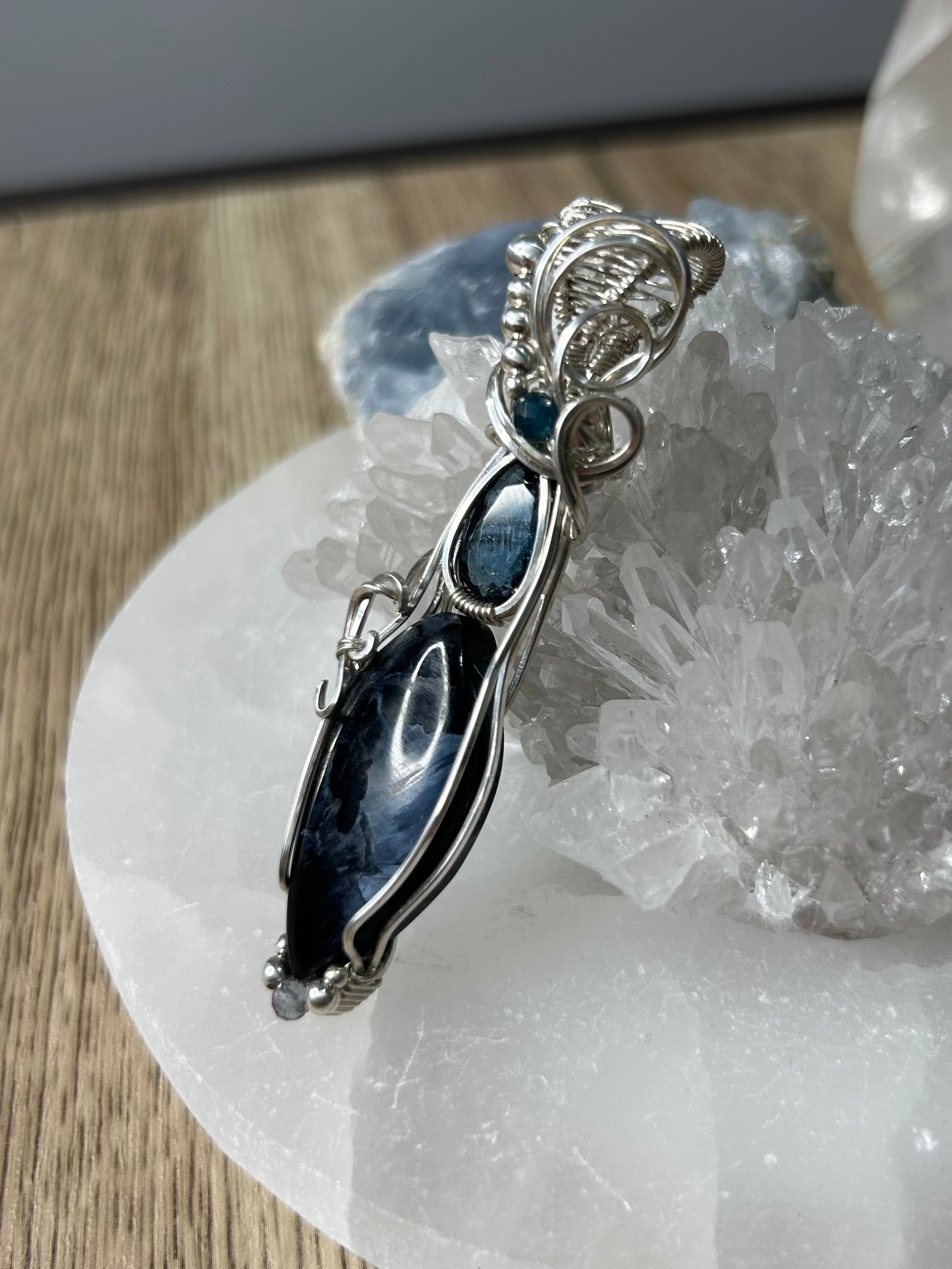 Pietersite, Kyanite and Apatite Sterling Silver Necklace