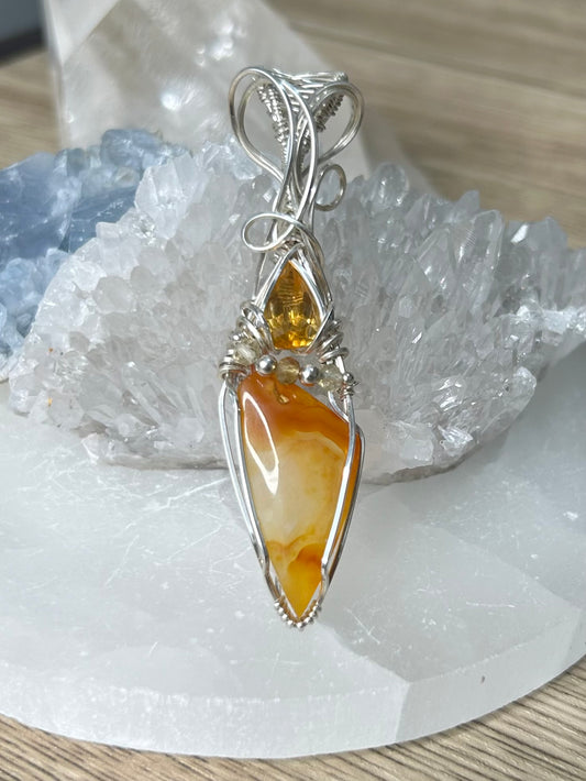 Amber Chalcedony and Citrine Sterling Silver Necklace