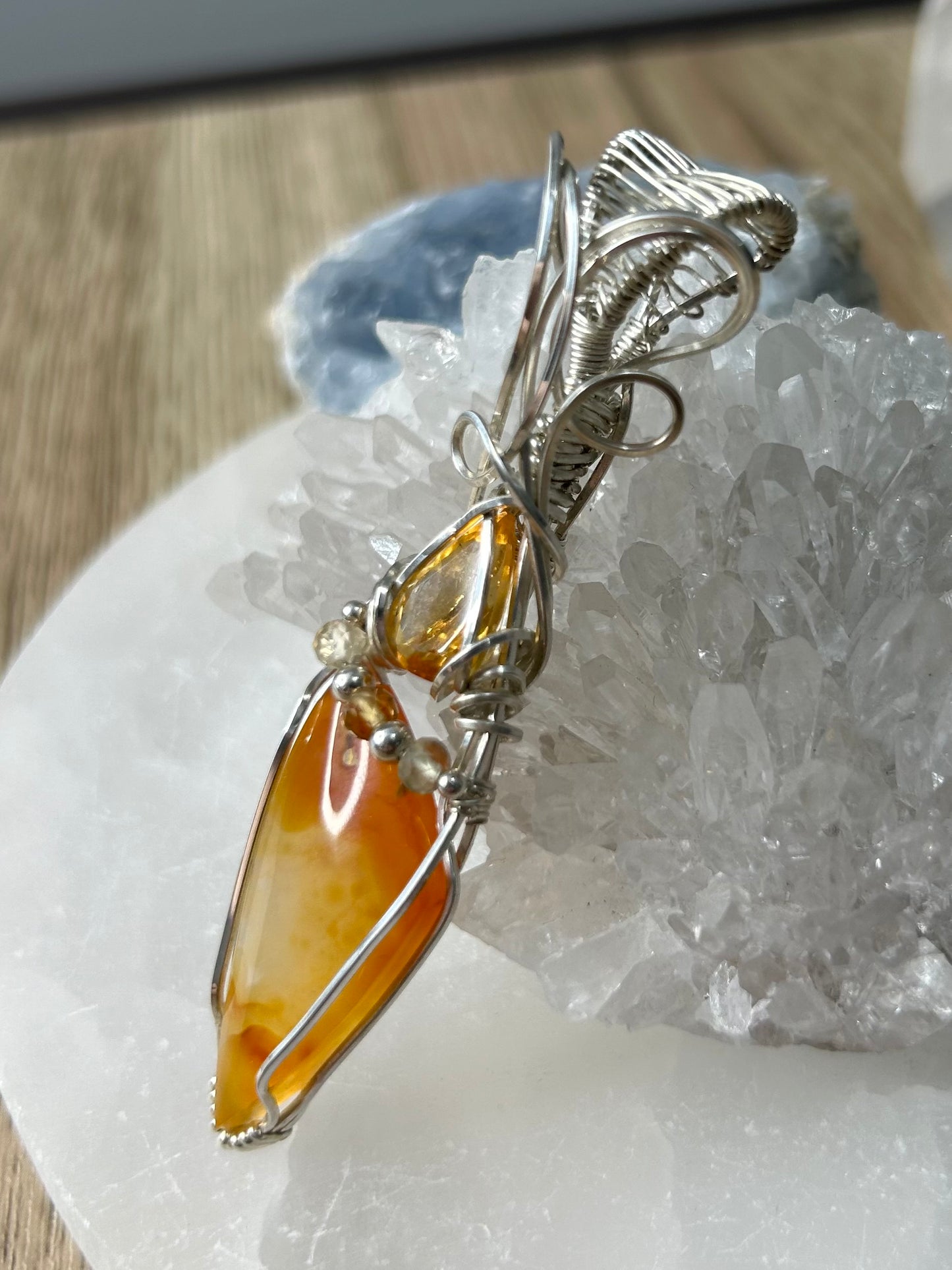 Amber Chalcedony and Citrine Sterling Silver Necklace