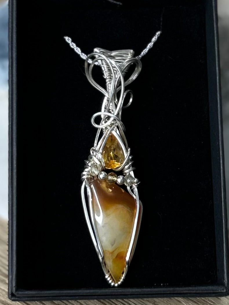 Amber Chalcedony and Citrine Sterling Silver Necklace