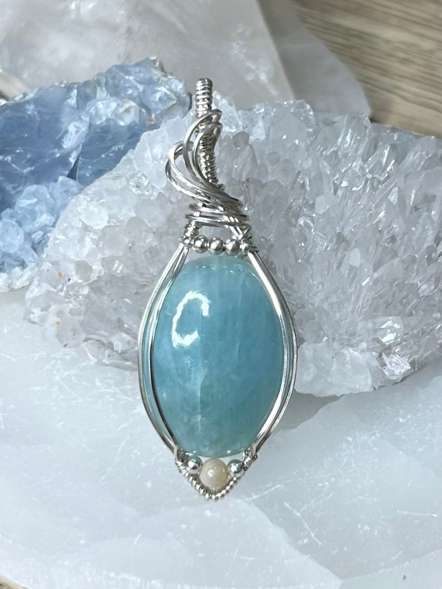 Aquamarine and Amazonite Sterling Silver Necklace