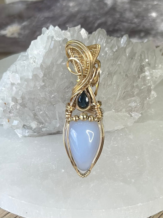 Angel Blue Chalcedony and Sapphire 14k Gold Filled Necklace