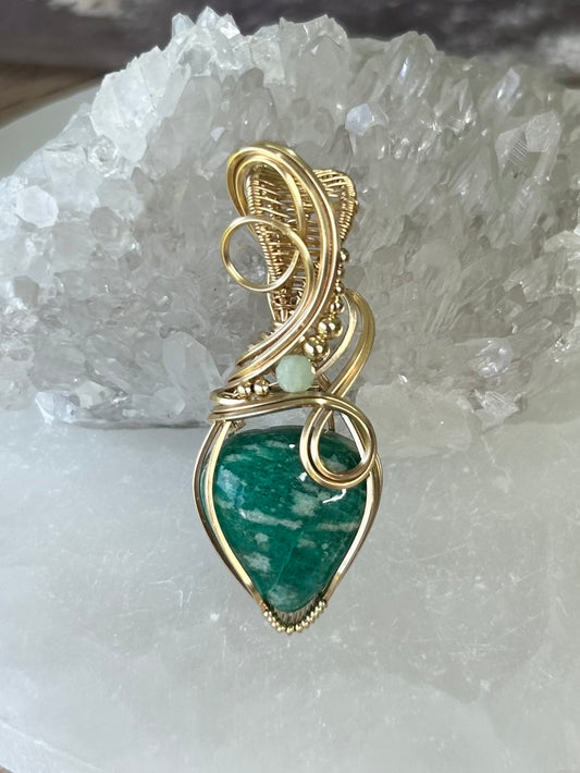 A Russian Amazonite and Green Tourmaline 14k Gold Filled Necklace