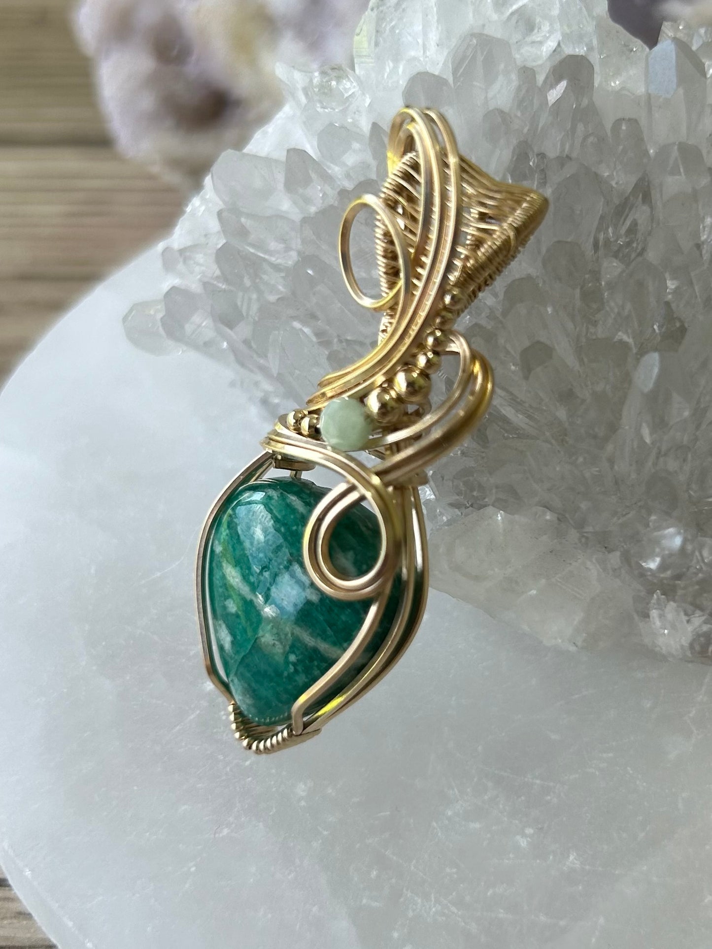 A Russian Amazonite and Green Tourmaline 14k Gold Filled Necklace