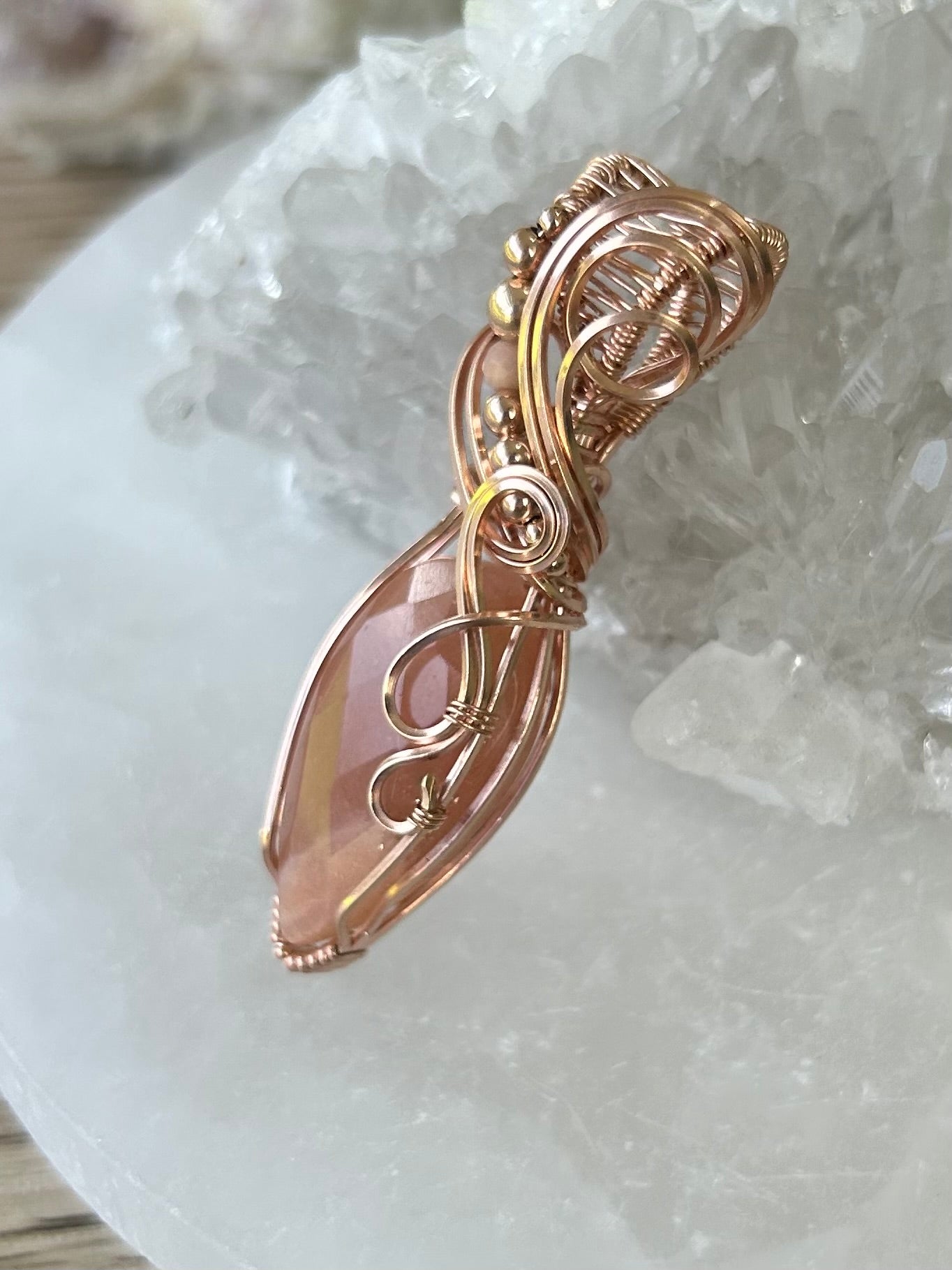 Peach Moonstone and Pink Morganite 14k Rose Gold Filled Necklace