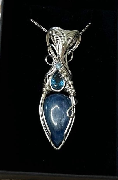 Kyanite, Blue Spinel and Tourmaline Sterling Silver Necklace