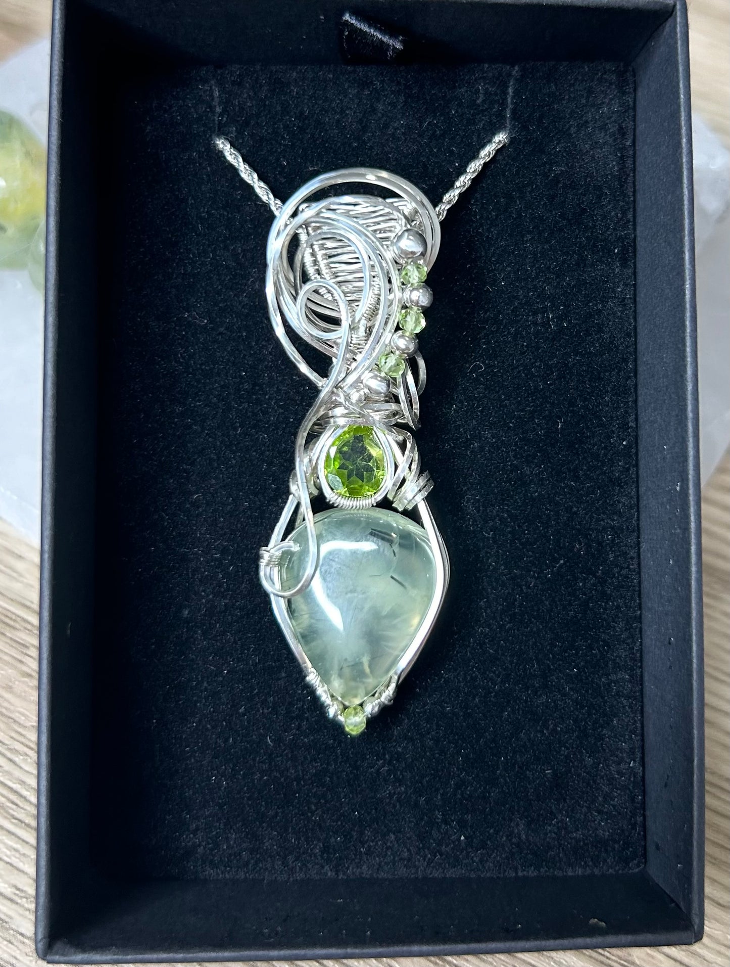 Prehnite and Peridot Sterling Silver Necklace