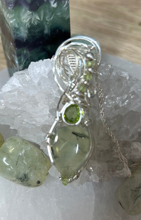 Prehnite and Peridot Sterling Silver Necklace